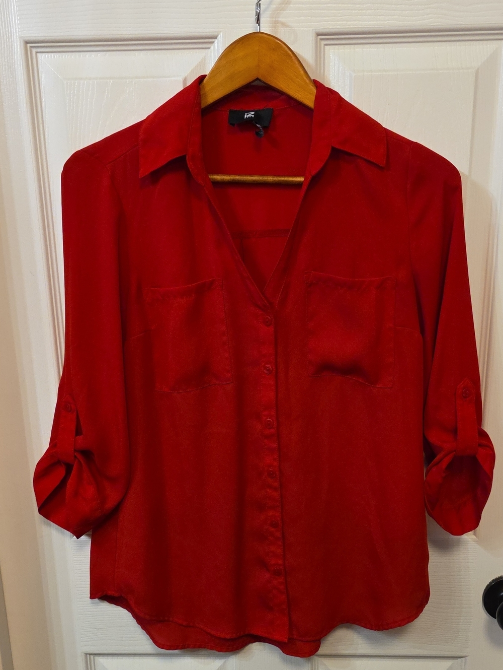 Iz Byer Red Button-Down Shirt with Chest Pockets